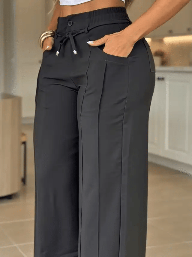 Aria High-Waist Wide-Leg Trousers – Tie-Waist, Tummy Control (TZ)