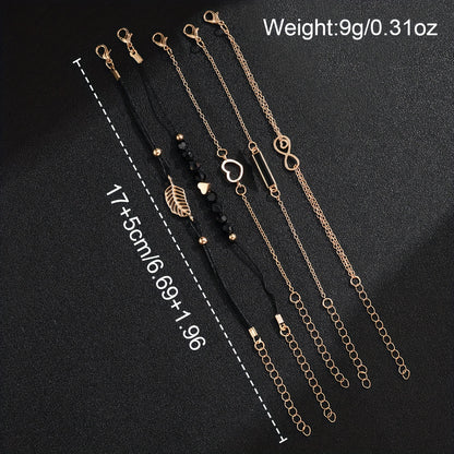 CÉLESTE — 6-Piece Watch & Bracelet Set · Black & Gold - TZ