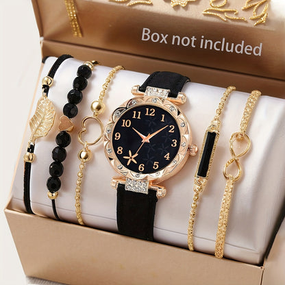 CÉLESTE — 6-Piece Watch & Bracelet Set · Black & Gold - TZ