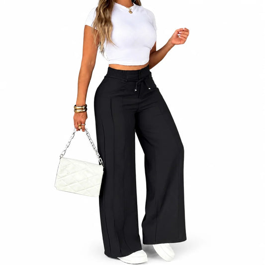 Aria High-Waist Wide-Leg Trousers – Tie-Waist, Tummy Control (TZ)