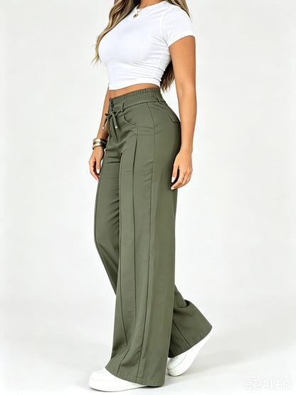 Aria High-Waist Wide-Leg Trousers – Tie-Waist, Tummy Control (TZ)