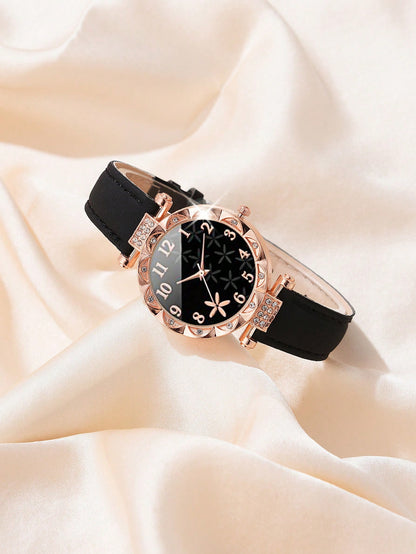 CÉLESTE — 6-Piece Watch & Bracelet Set · Black & Gold - TZ