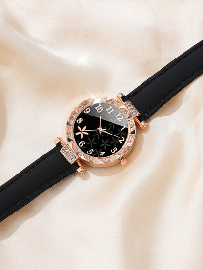 CÉLESTE — 6-Piece Watch & Bracelet Set · Black & Gold - TZ