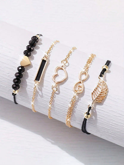 CÉLESTE — 6-Piece Watch & Bracelet Set · Black & Gold - TZ