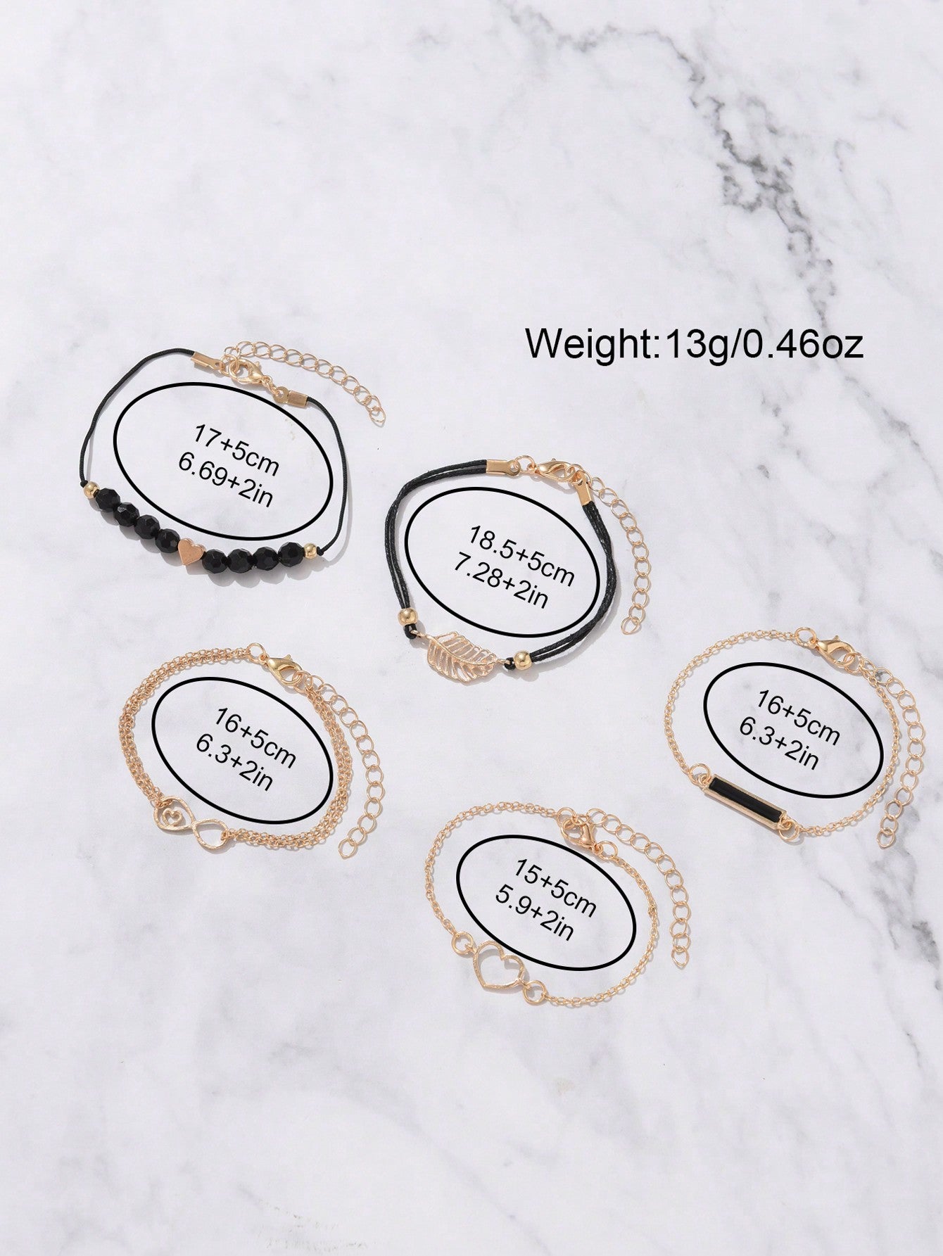 CÉLESTE — 6-Piece Watch & Bracelet Set · Black & Gold - TZ