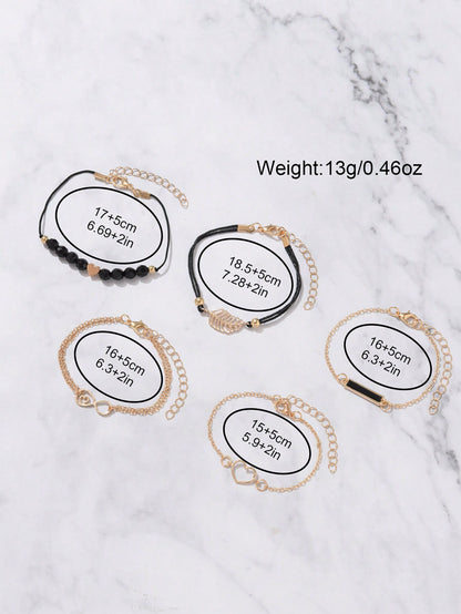 CÉLESTE — 6-Piece Watch & Bracelet Set · Black & Gold - TZ