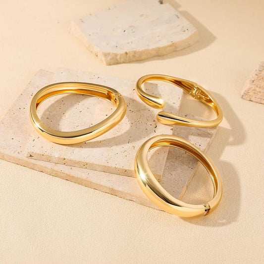 Amara™ - Sculpted Gold Bracelet Set (3-Piece) - TZ