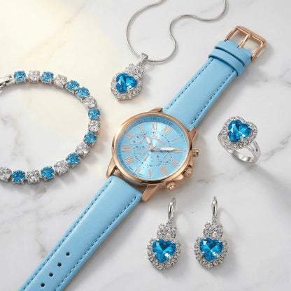 Aurora Blue Luxury Jewelry & Watch Set - TZ