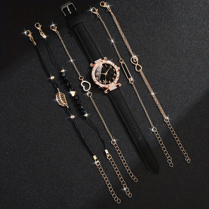 CÉLESTE — 6-Piece Watch & Bracelet Set · Black & Gold - TZ