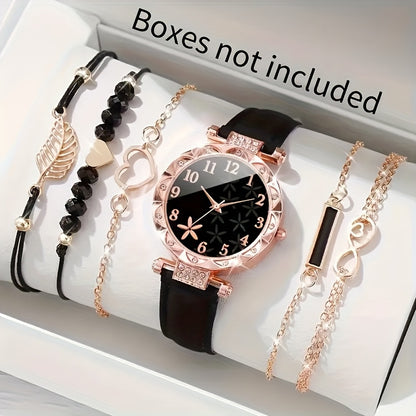 CÉLESTE — 6-Piece Watch & Bracelet Set · Black & Gold - TZ