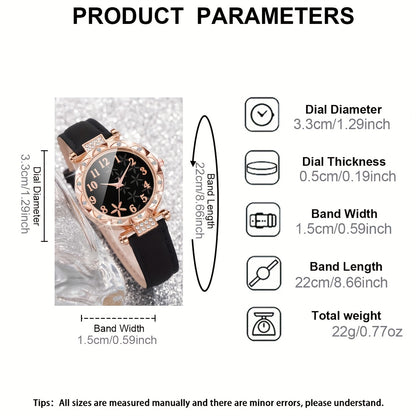 CÉLESTE — 6-Piece Watch & Bracelet Set · Black & Gold - TZ